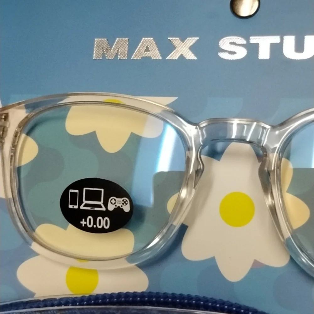 Max studio blue light filtering glasses and crossbody stadium bag clear frames.